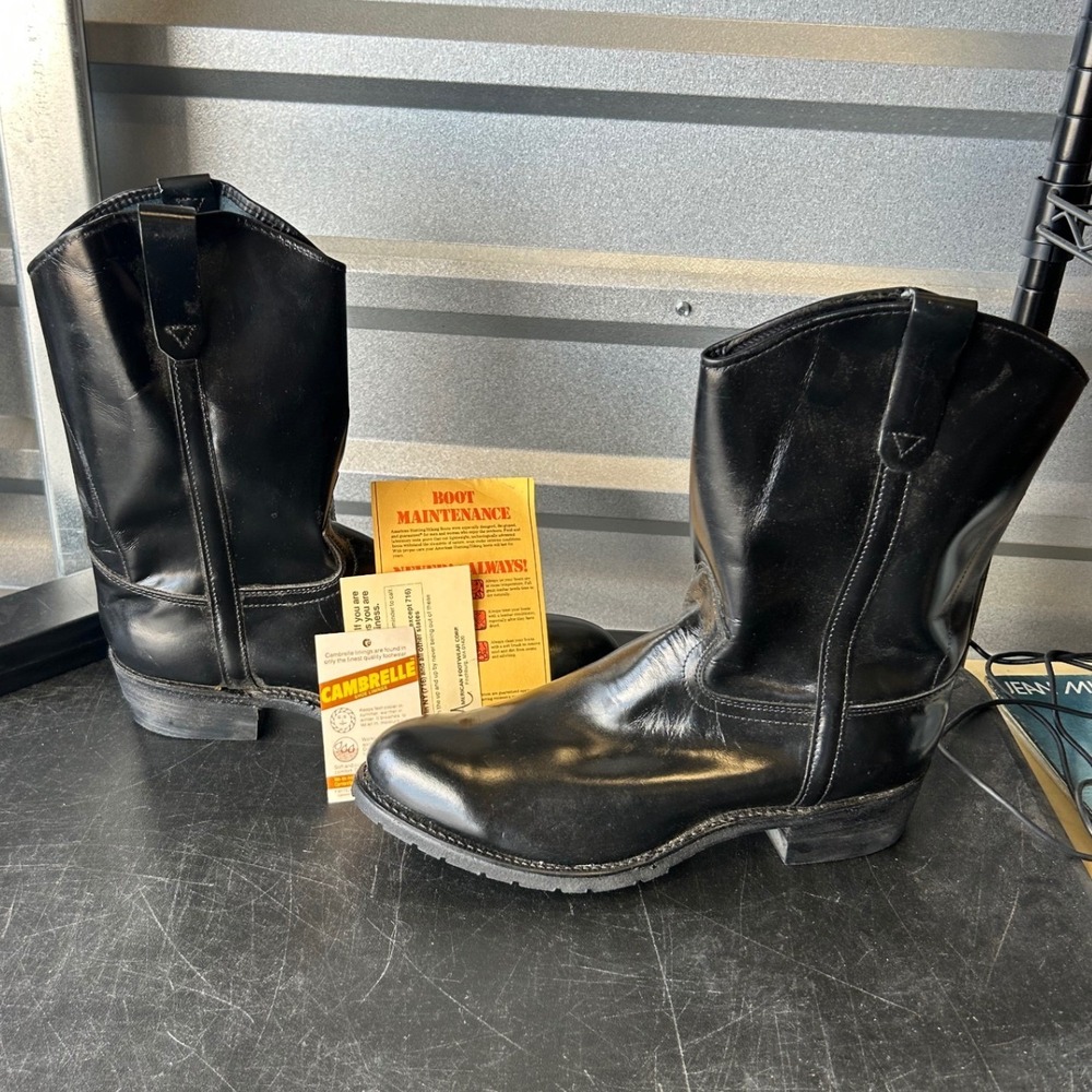 CLEAN American Footwear Corp Mens Black Leather Roper Boots A1453 Size 12 M USA